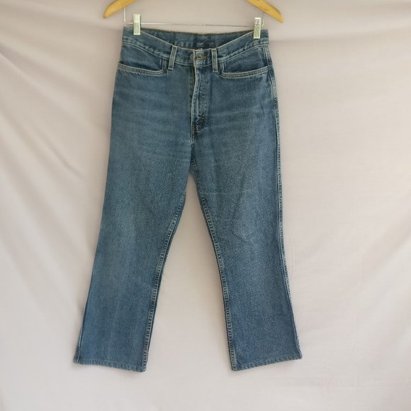 CALVIN KLEIN Vintage 90s SAILOR-CUT FLARE JEANS in BLUE WASH w7 +MEASUREMENTS - Picture 1 of 8